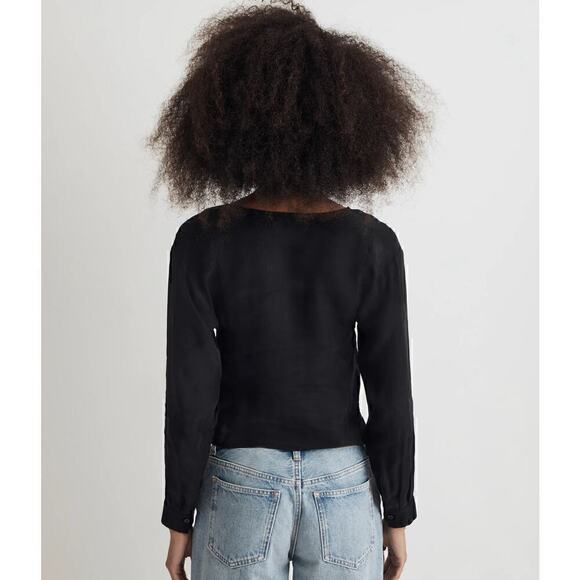 Madewell Women's Brushed Ruched-Front Top Black Size 0 - Picture 2 of 9